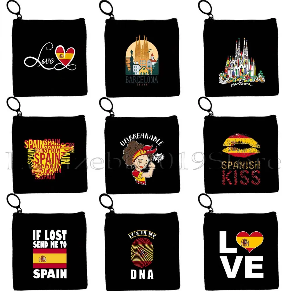

Barcelona Espaa Spanish Spain Map Patriotic Flag Spaniard Gifts Girl Seville Tower Coin Purse Key Case Small Bag Wallet Pouch