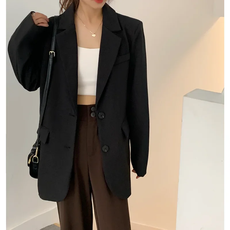 Insozkdg 黒のスーツジャケット女性 2024 新韓国語バージョンルーズカジュアルプロフェッショナルファッションスーツジャケットハイストリートブレザー女性