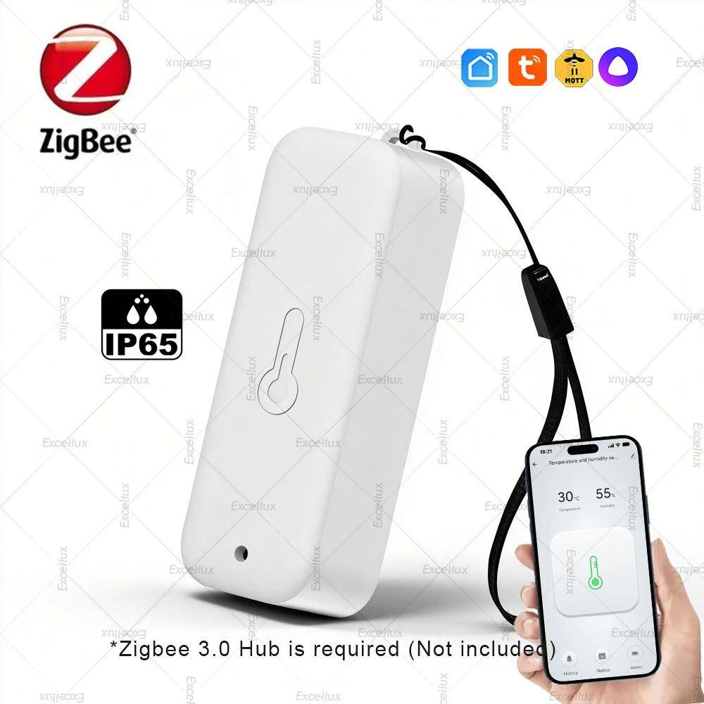 Zigbee Temperature Humidity Sensor Outdoor Indoor ThermoHygrometer Smart Home Automation Works with Zigbee2MQTT,IP65 Waterproof