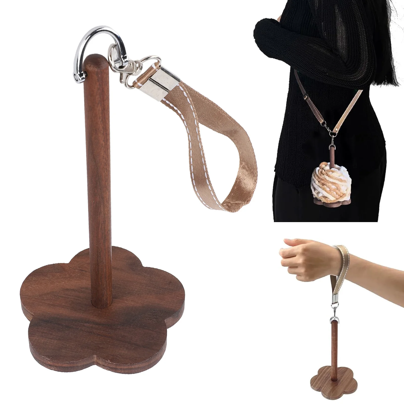 

Wrist Yarn Holder Portable Prevent Tangling Walnut Wood Wrist Yarn Ball Minder Stand With Shoulder Strap For Knitting Crocheting