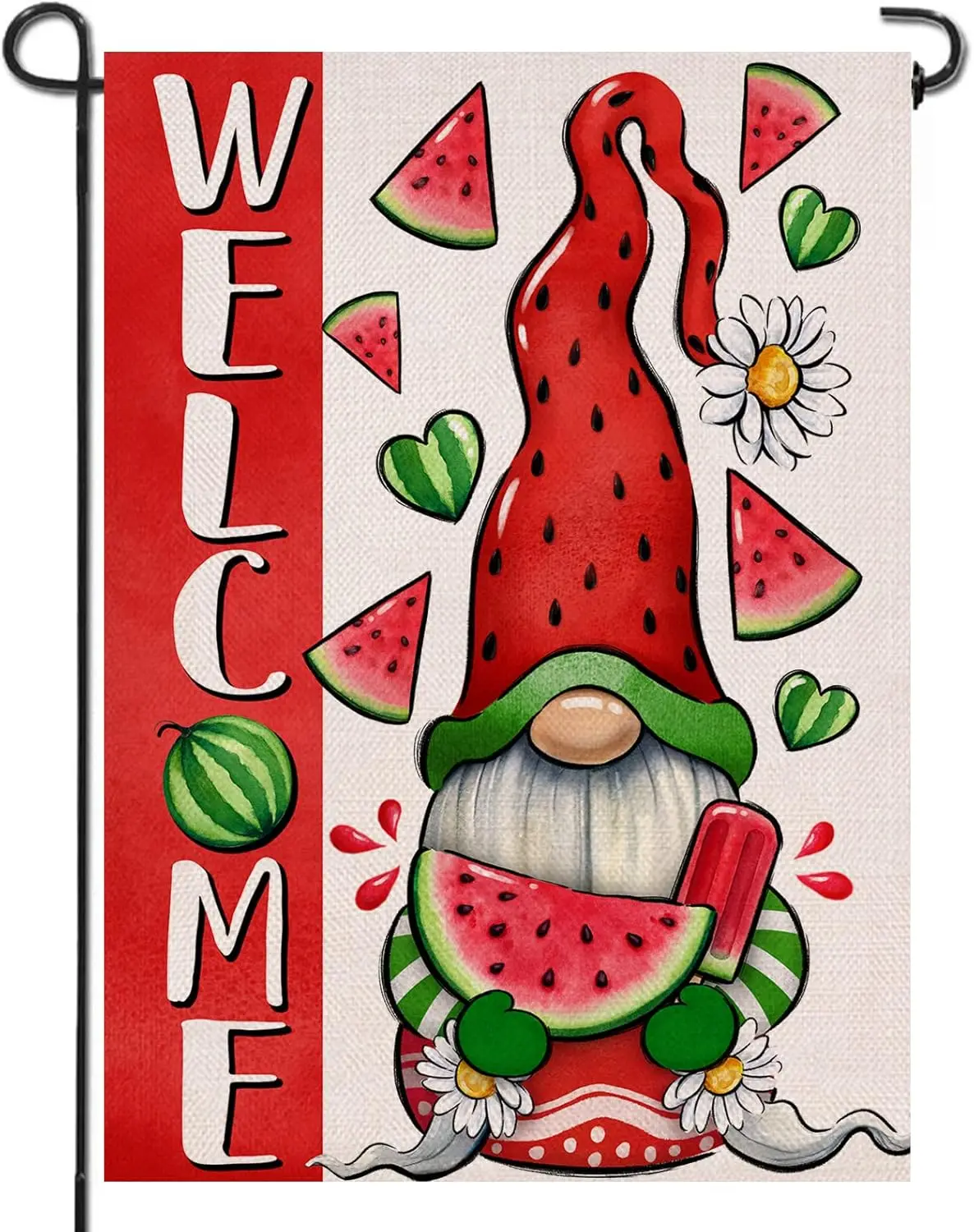 Artofy Welcome Summer Watermelon Gnome Small Decorative Garden Flag, Popsicle Daisy Yard Lawn Outside Decor, Seasonal Farmho EYY