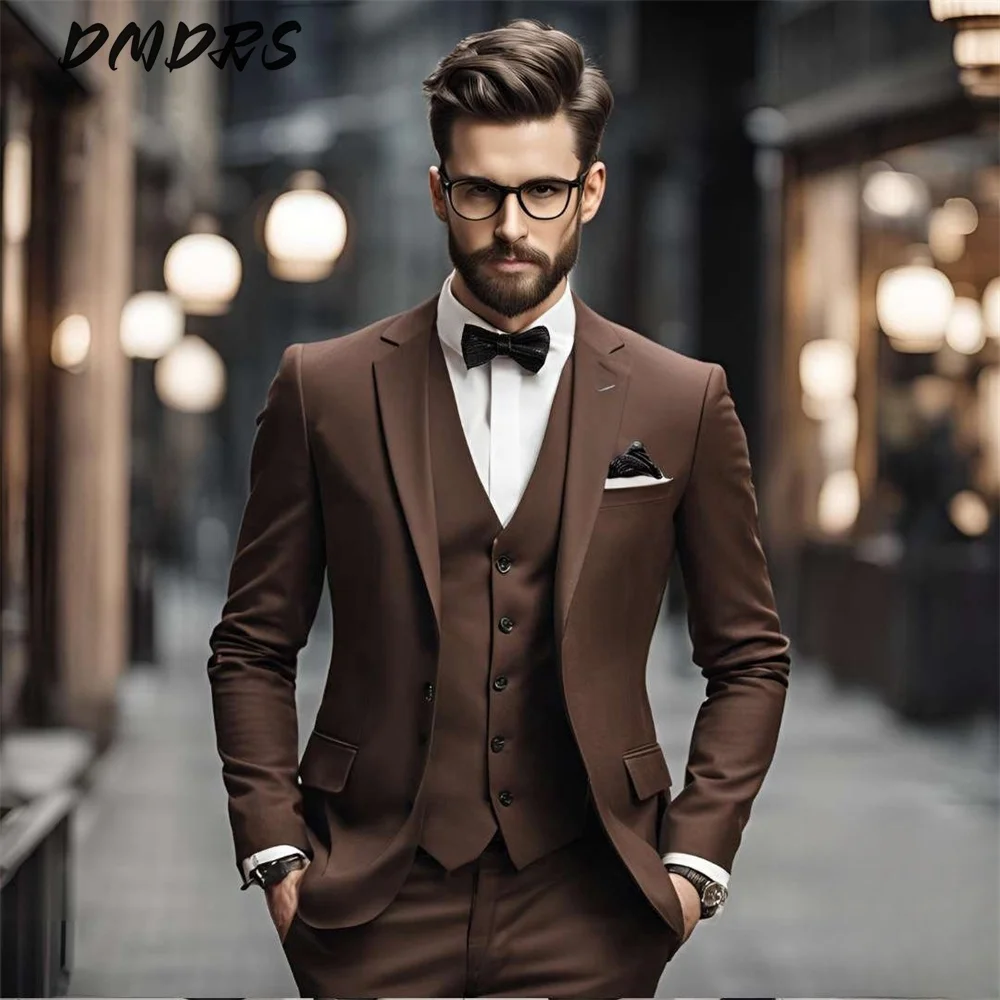 Formal Notched Lapel Men's Suit Jacket Pants 3PCS Classic Business Men Solid Color Suit Groom Wedding Buckle suit