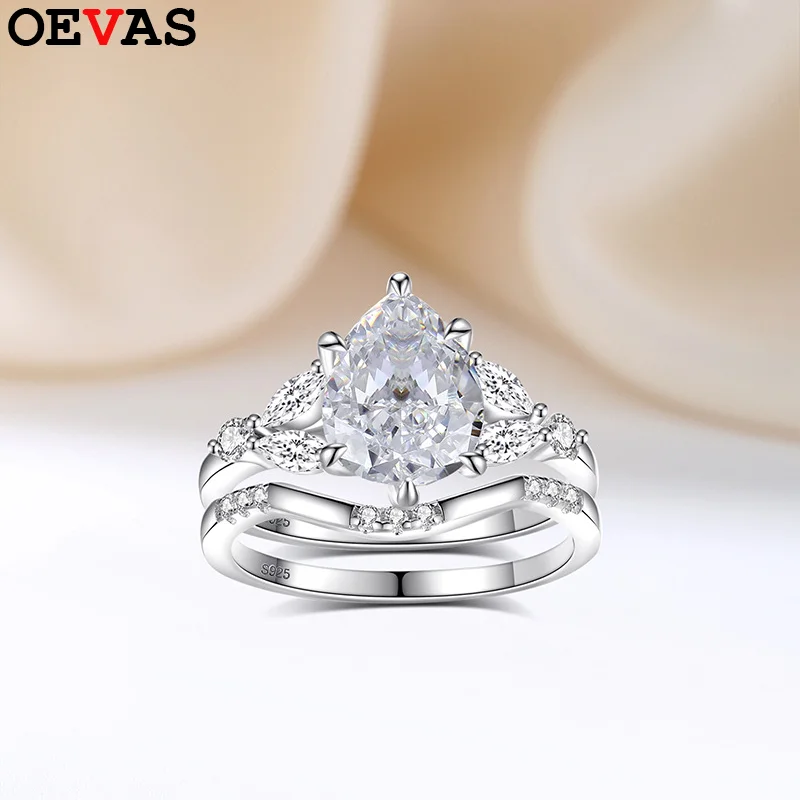 

OEVAS 2ct 7x9 мм муассанит два кольца S925 серебряное лабораторное обручальное кольцо с бриллиантами для женщин подарок на вечеринку ювелирные изделия
