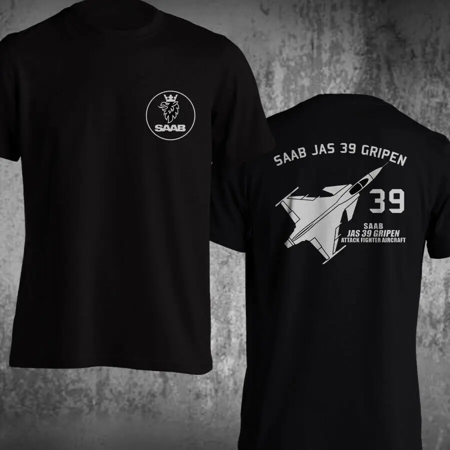 

Saab JAS 39 Gripen Multirole Fighter Aircraft T Shirt New 100% Cotton Short Sleeve O-Neck T-shirt Casual Mens Top