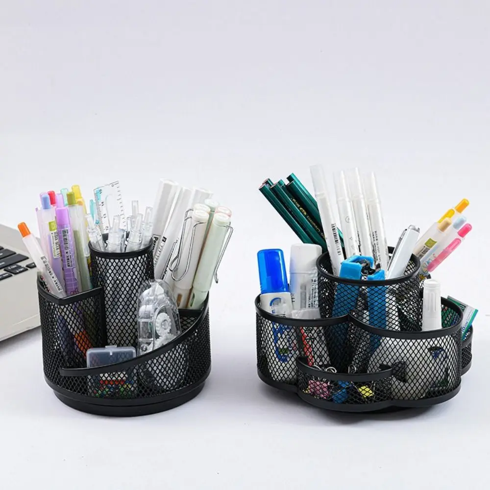 Multi-functional Rotating Pen Holder 360-degree Free Rotation Black Desktop Storage Box Metal Mesh Convenient Pencil Holder