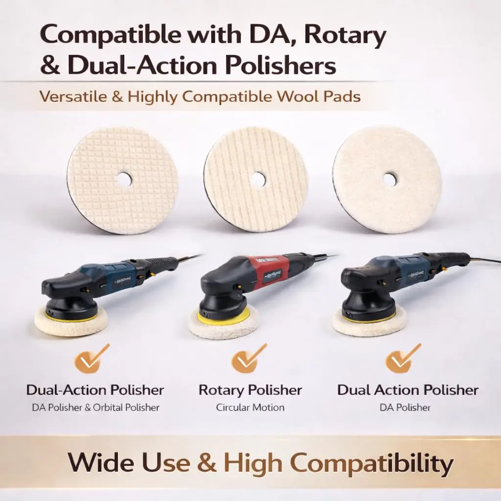 3-teiliges 5/6 Zoll Woll-Polierpads-Set, Woll-Schneid- und Polierpad-Kit für DA-Poliermaschine, fusselfreie Lackkorrekturpads – Detail 4
