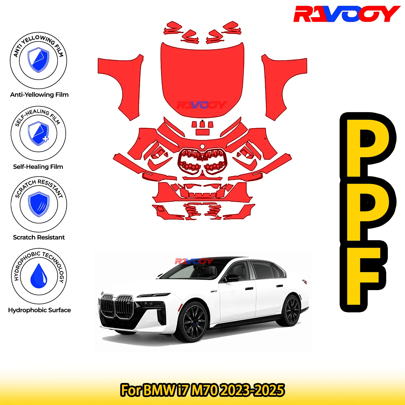 

For BMW i7 M70 2023-2025 Glossy Matte Black Precut front PPF Kit Paint Protection Film