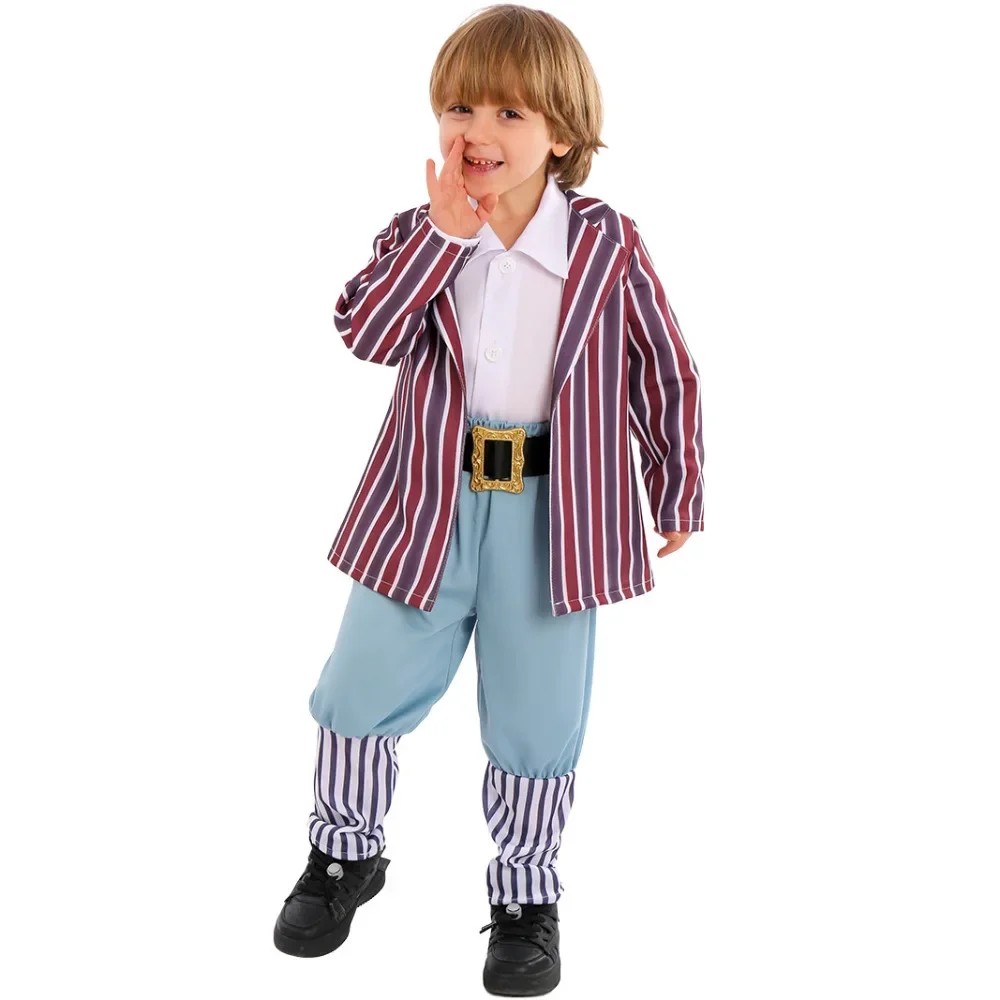 

Movie Chocolate Factory Children Oompa Cosplay Costume Coat Pants Belt Full Set Kids Loompa Role Play Suit Halloween Party