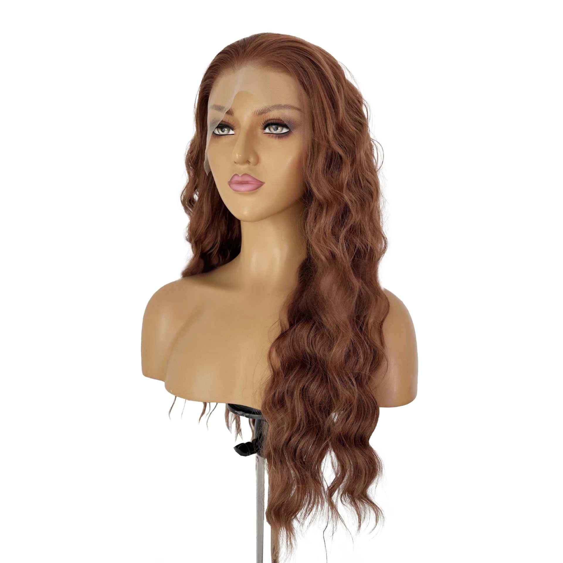 The New 14-26 Inch Light Brown Wavy 13x4 Front Lace Synthetic Hair Is Suitable For Women To Wear In Daily Life As A High-End Wig