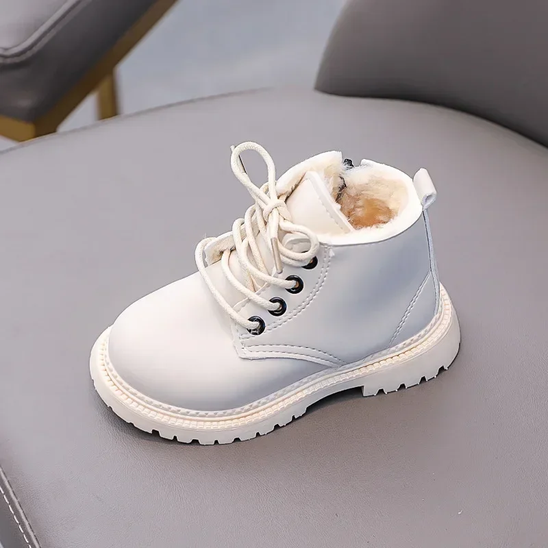 2024 Autumn Winter Boots for Kids Leather Shoes Thicken Warm Girl Snow Boot Cotton Shoes for Boy Sneakers