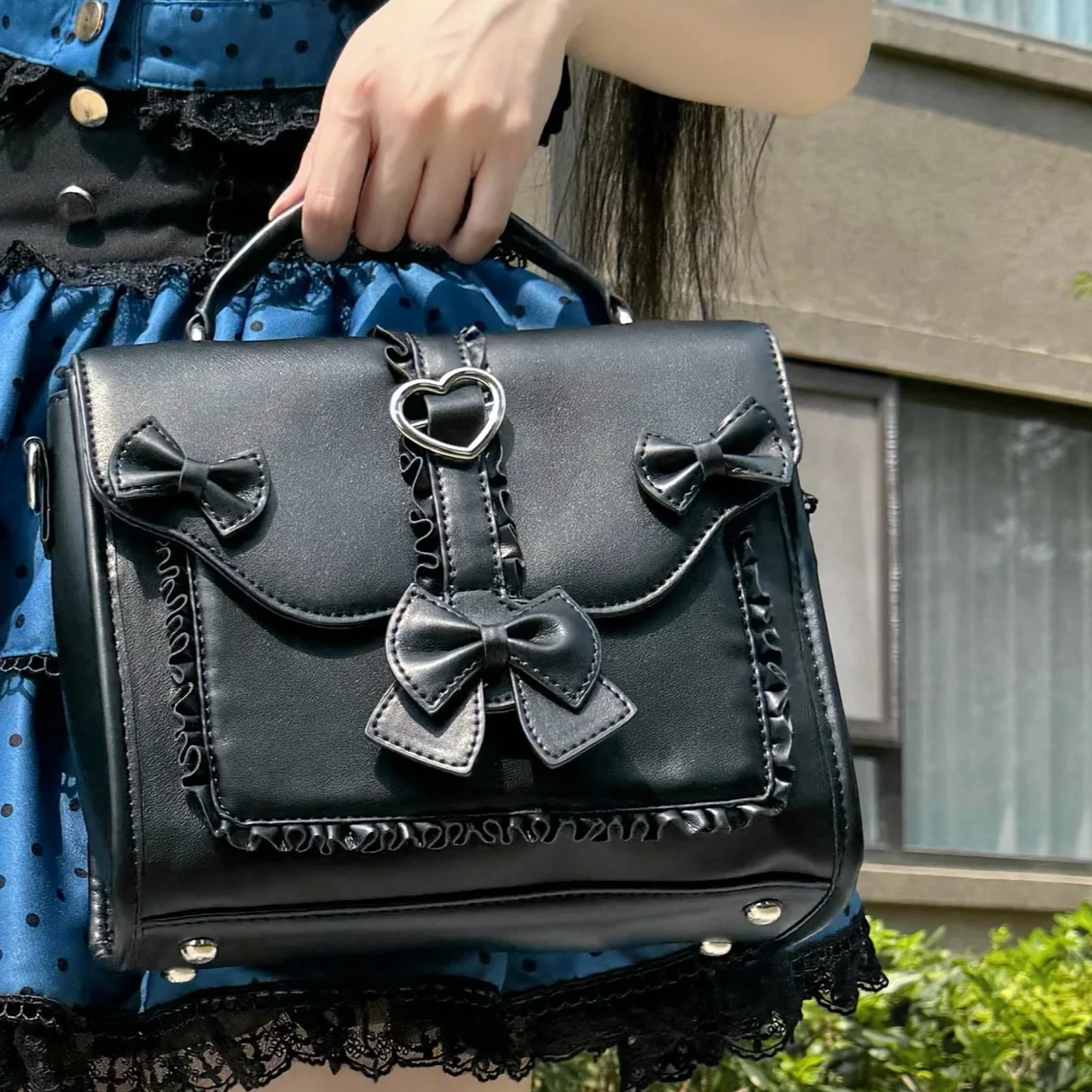 Y2K Original Sweet Lol Handbag Elegant Bow Heart Buckle Diagonal Span Bag Princess Shoulder Cosmetic Bag for Tea Party Commute