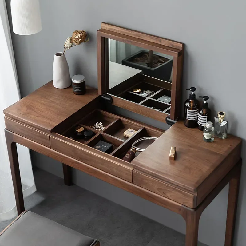 North American black walnut all solid wood dresser computer table integrated table multi-functional bedroom flip top
