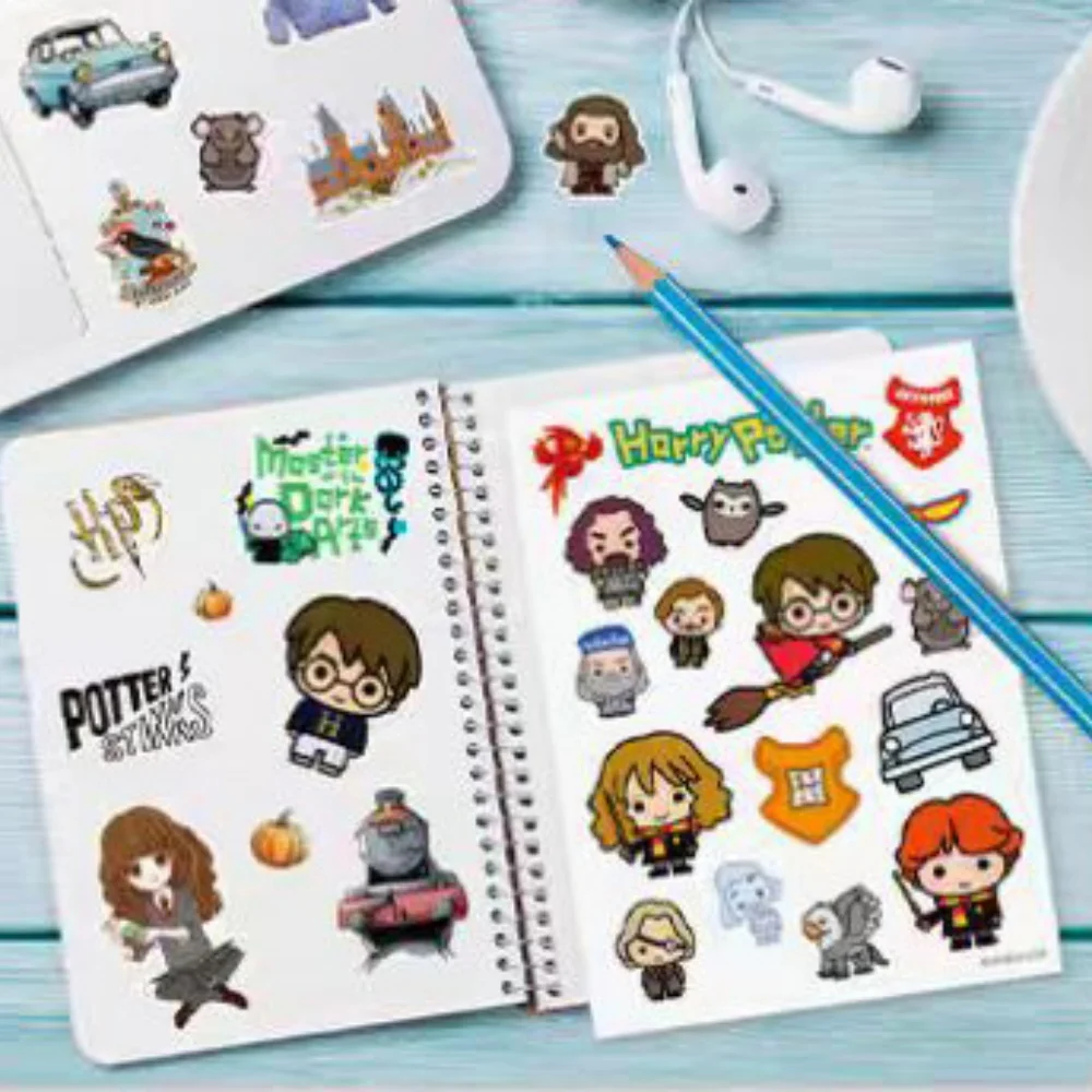 Pegatina de dibujos animados de Harry Potter genuina, calcomanía de la serie de personajes de Hogwarts Hermione Ron para planificadores, taza de agua, papelería, calcomanías decorativas