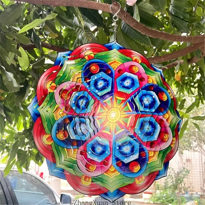 Garten-Terrassen-Blumen-Windspiel-Hängedekorationen mit reflektierendem Schichtdesign aus Edelstahl, mehrfarbiger 30-cm-Akzent – Detail 3