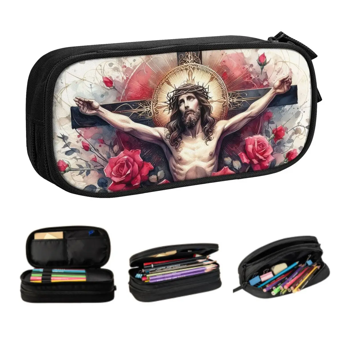 

Кавайные католические пеналы с изображением Иисуса, христианской веры для девочек и мальчиков, большая вместительная сумка-карандаш, школьные аксессуары