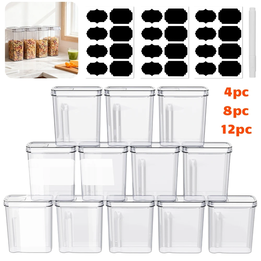 Recipientes de Almacenamiento de Alimentos de 4L, Juego de 4/8/12 Piezas, Cajas de Almacenamiento para Cocina con Tapa Hermética, Frascos Sellados, Organizador de Granos para Cocina