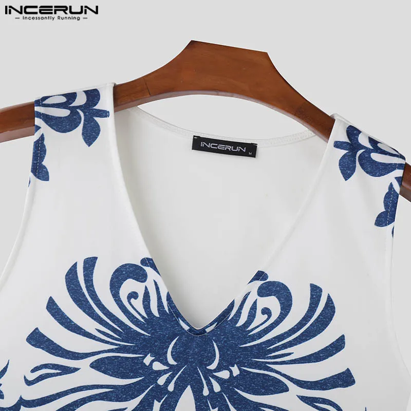 INCERUN Men Tank Tops Printing V Neck Sleeveless Summer Casual Male Vests Streetwear 2024 Fashion Leisure Men Clothing S-5XL