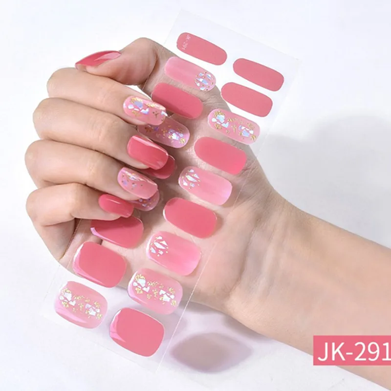 18Tips/Sheet Semi-Cured Gel Nail Strips Patch Sliders Treatment with UV Lamp Full Waterproof Long Lasting Gel Nail Stcikers