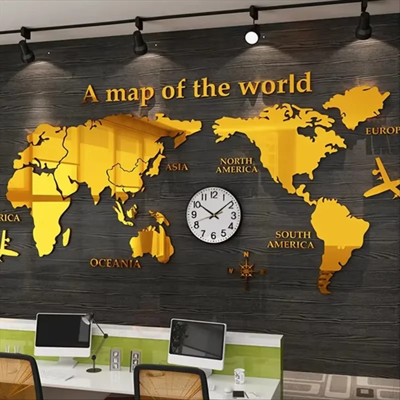 Map Pattern Office Meeting Room Wall Stickers Modern Living Room Decorations Wall Stickers 3D Stereoscopic Acrylic Wall Decals