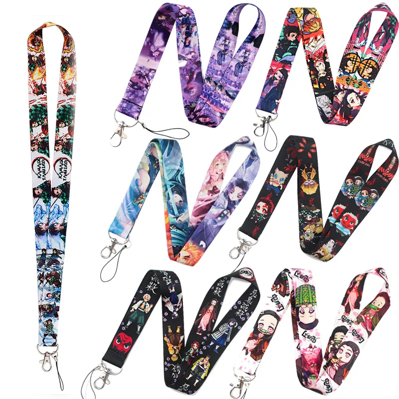 Anime Lanyards High Quality Cool Cartoon Demon Slayer Stain Lanyard Phone Neck Card Holder Anti-Lost Accessories Custom Logo