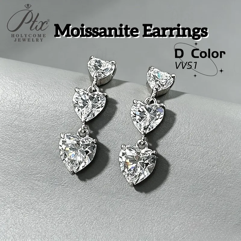 5ct Moissanite Earrings Heart Cut D Color VVS1 Clarity 925 Sterling Silver Trending Jewelry for Women Anniversary Daily Wear
