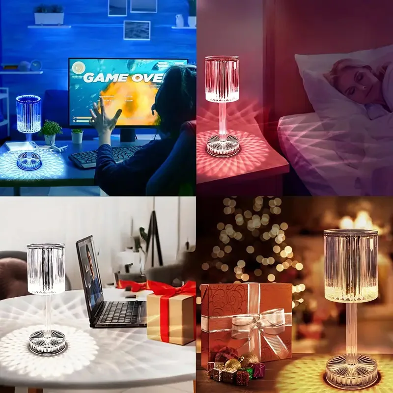 LED Night Light Rechargeable Diamond Acrylic Table Lamp Creative Touch Sensor Restaurant Bar Desktop Decoration Desk for Gift