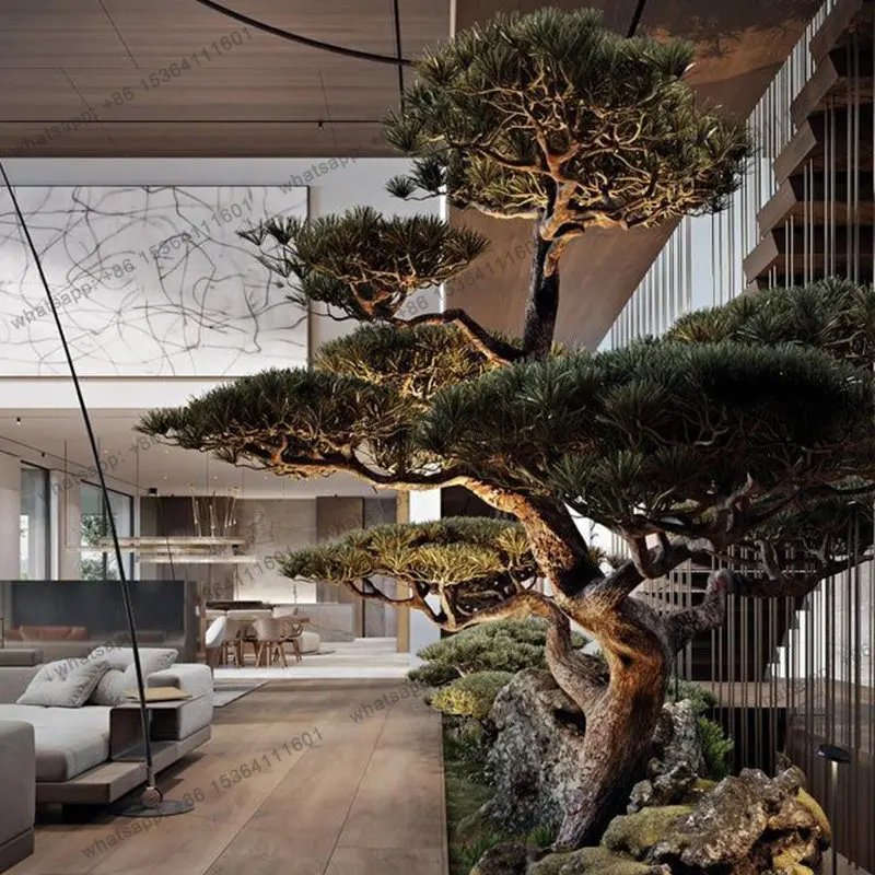 Large-scale customized Chinese Luo Hansong simulation tree shopping mall welcome pine decorative atmosphere floor ornament