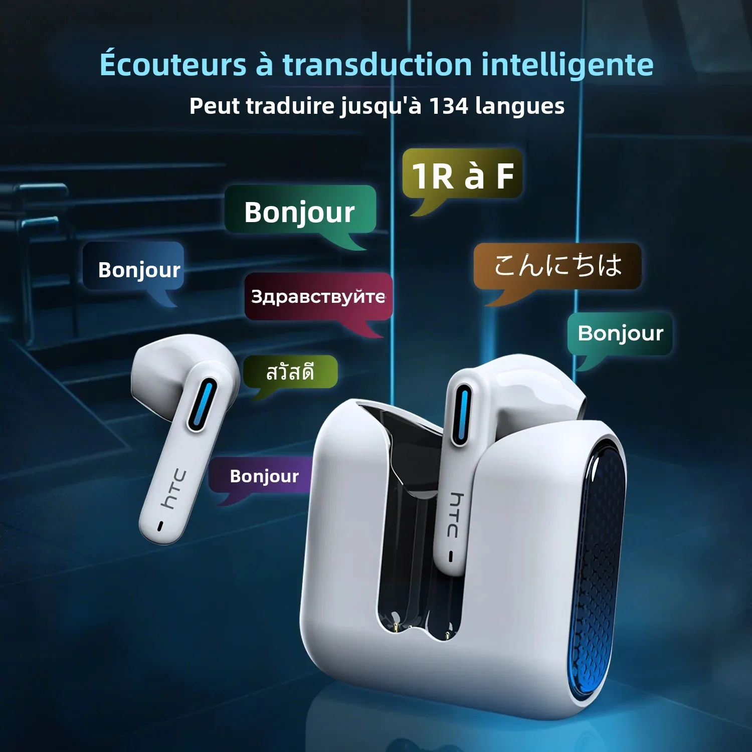 HTC NE49 casque sans fil écouteurs Bluetooth V6.0 TWS dans l'oreille écouteurs confortables Ultra faible latence AI traducteur écouteurs