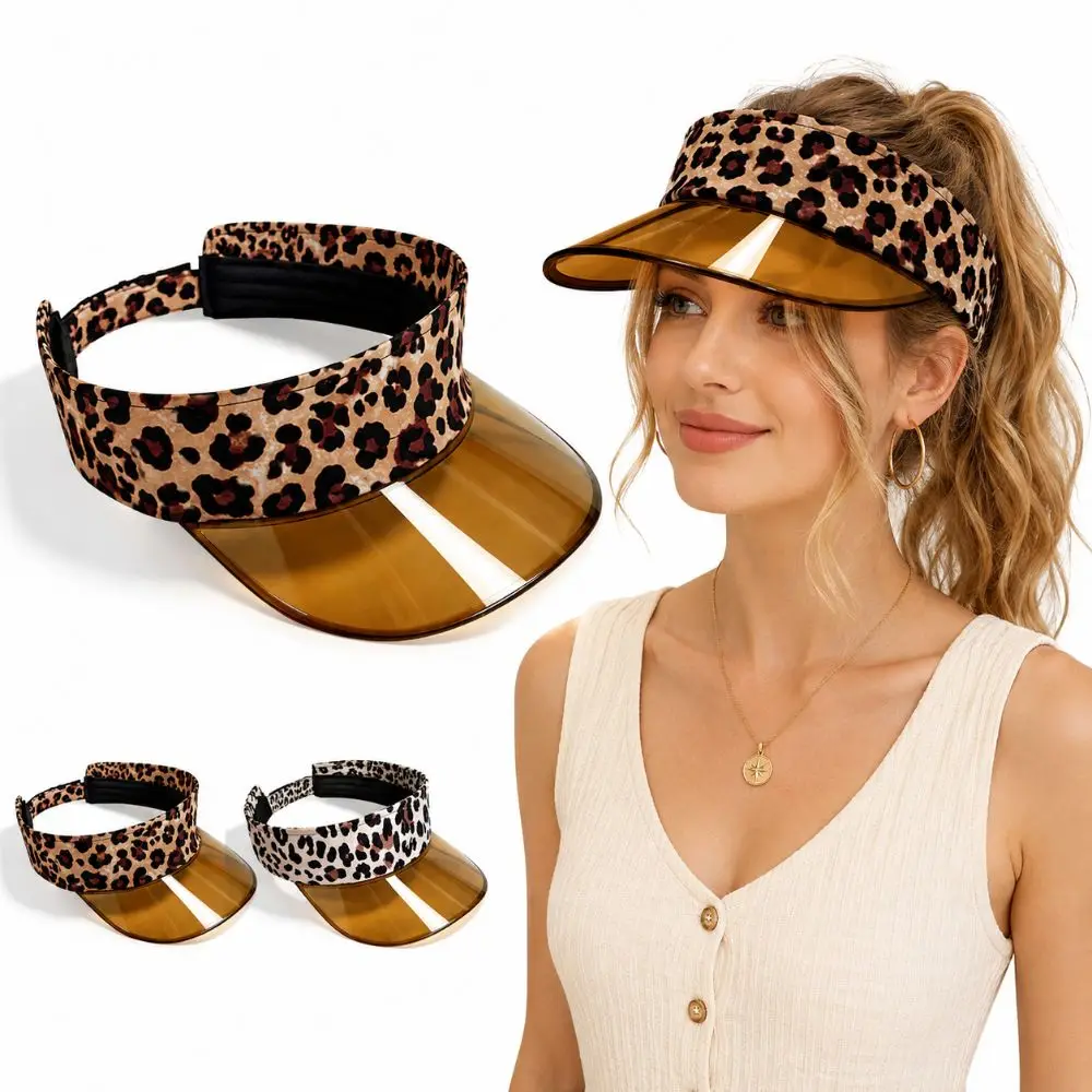 Fashion Leopard Print Visor Cap Sun Protection Breathable Summer Sun Hat Cool Adjustable Outdoor Sports Hat Woman