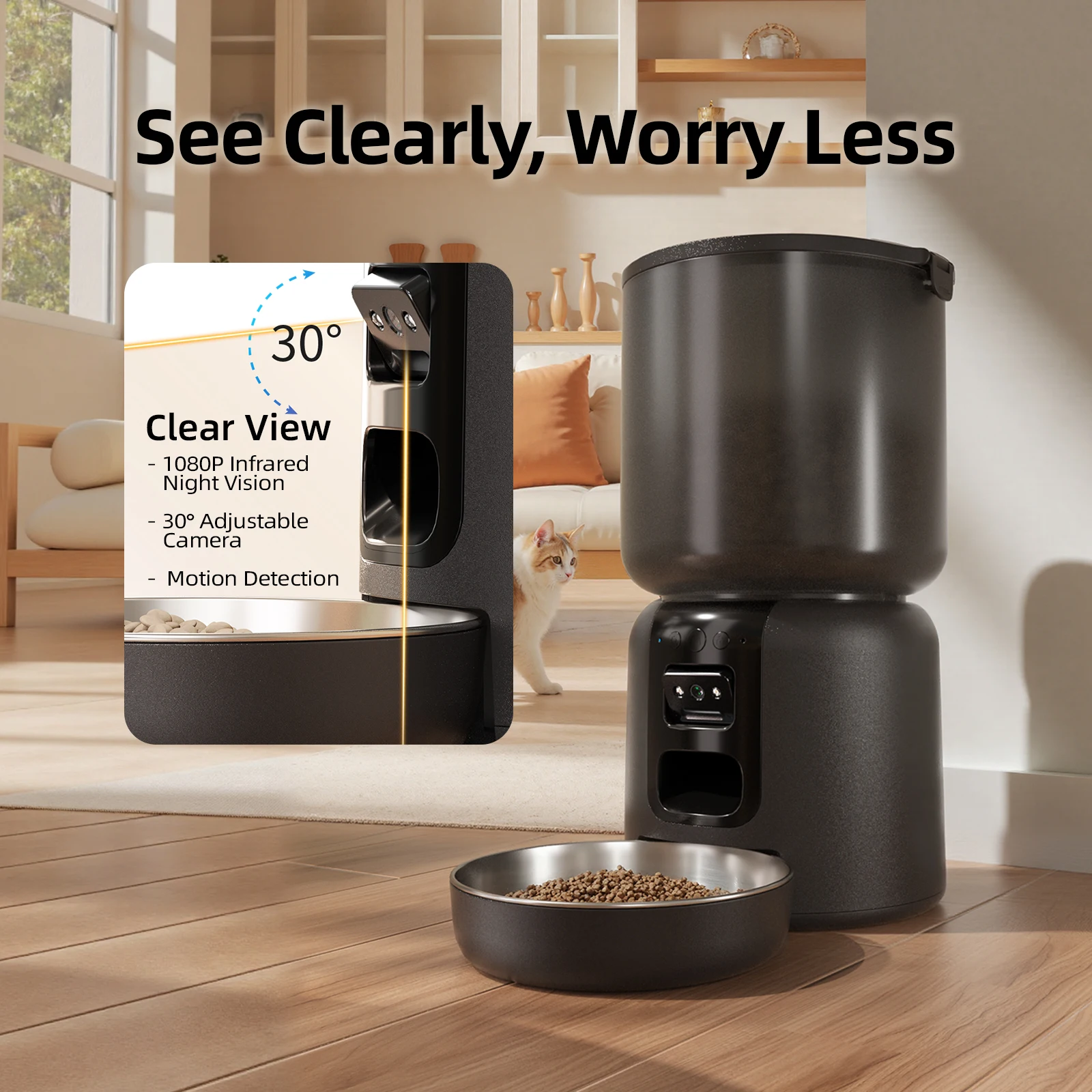 4L Pet Feeder WiFi Camera Automatic Cat Feeder Smart Dog Food Dispenser WiFi Timing Video Stainless Steel Feeding Bowl