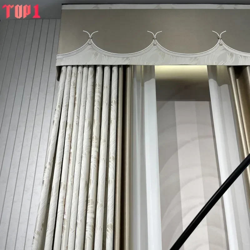 

Golden Jacquard Cream Curtains for Living Room Bedroom French Modern Simple Thickened High-Quality Fabric Custom Balcony Curtain