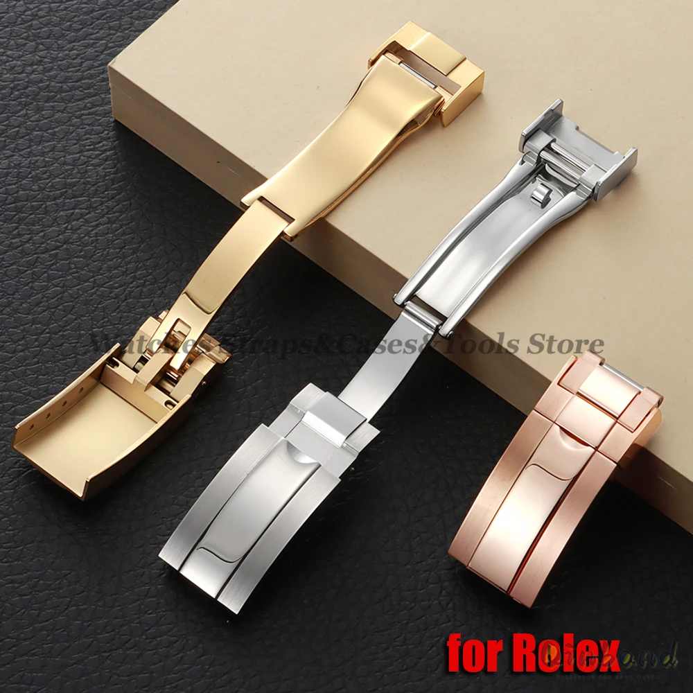 9mmx16mm Stainless Steel Watch Band Buckle for Rolex Submariner GMT Master Daytona Water Ghost Button Metal Double Safety Clasps
