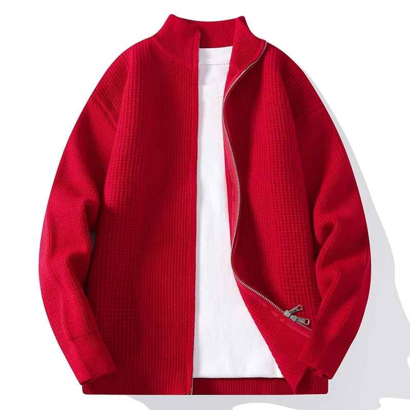 Jacket coat, men's 2025 new style Mens Zip Up Pure Color Knit Cardigan Stand Collar Korean Fashion Autumn Sweater Coat