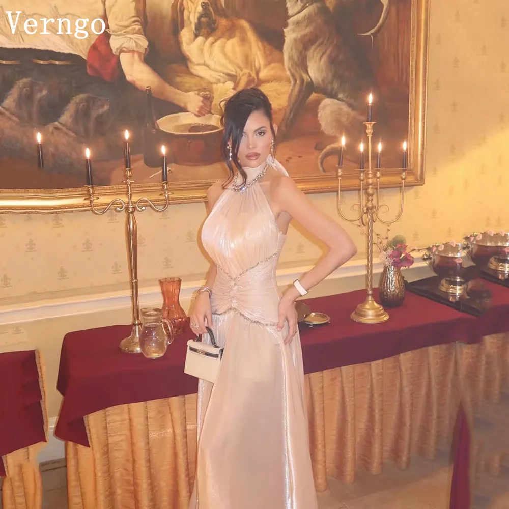

Verngo Champagne Shiny Chiffon Evening Dress Halter Sequined Maxi Prom Gown Slim Prom Party Gowns 2026 Customized