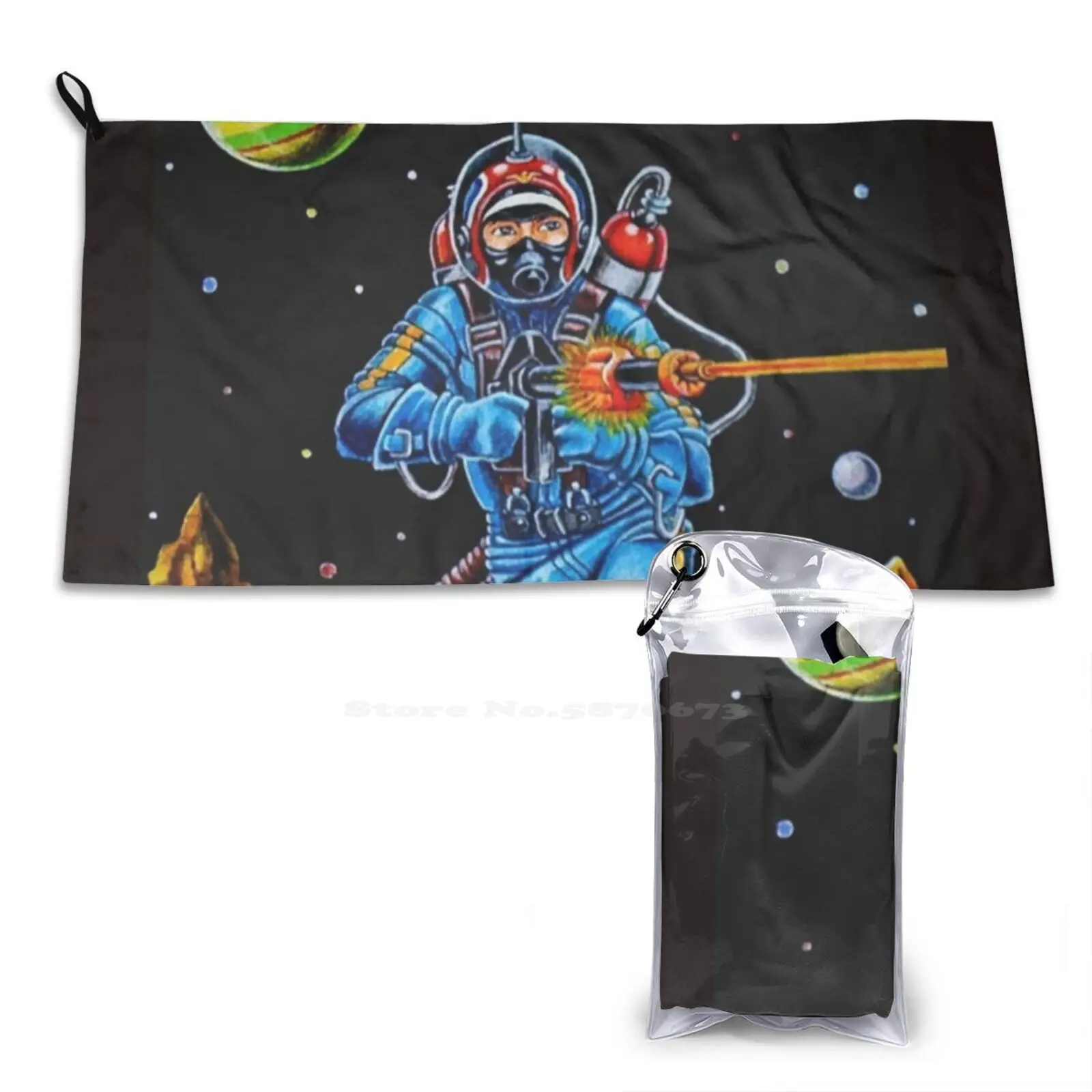 Space Conquerer Microfiber Quick Dry Towel Beach Towel Robot Sci Fi Science Fiction Fantasy Rocket Spaceship Ufo Flying Saucer