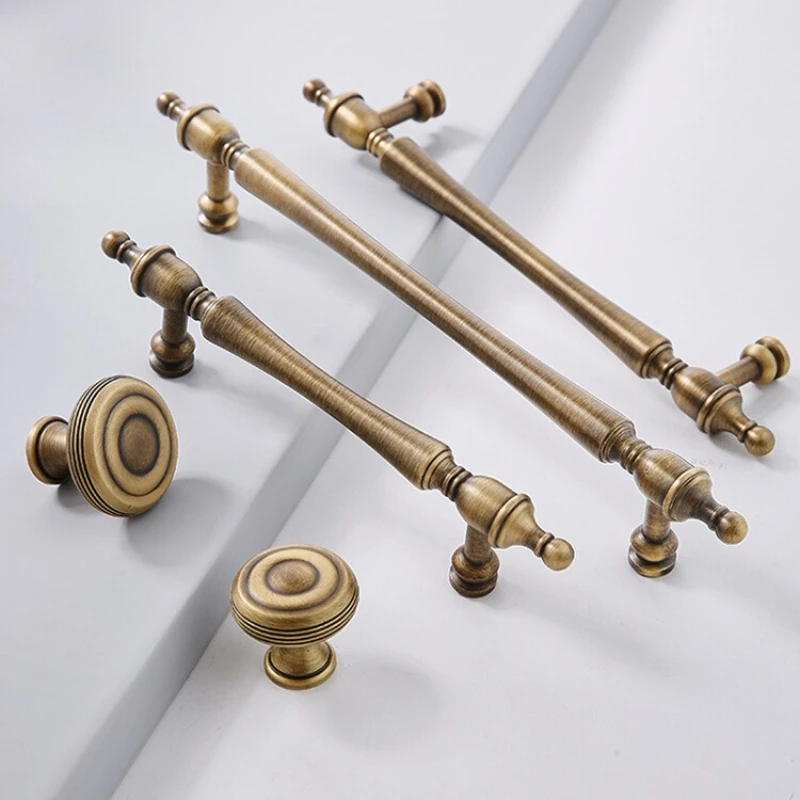 Brass Cabinet Handle Chinese Retro Wardrobe Door Handle Creative Light Luxury Drawer Knob French High-end Shoe Cabinet Handle