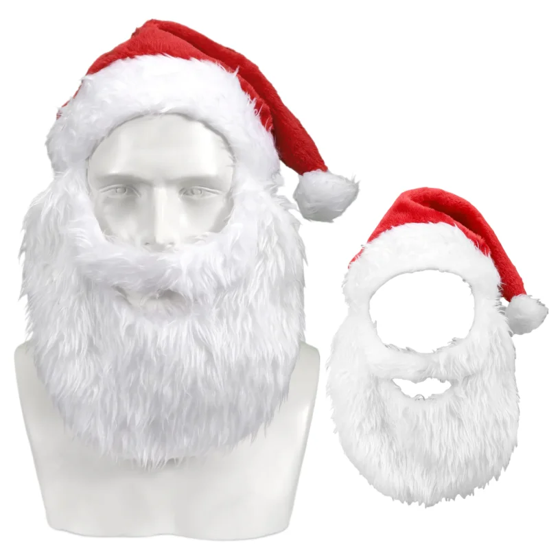 Cute Santa Claus Hat with Plush Beard Christmas Eve Family Party Santa Claus Cosplay Christmas Headgear Santa Claus Mask 2024