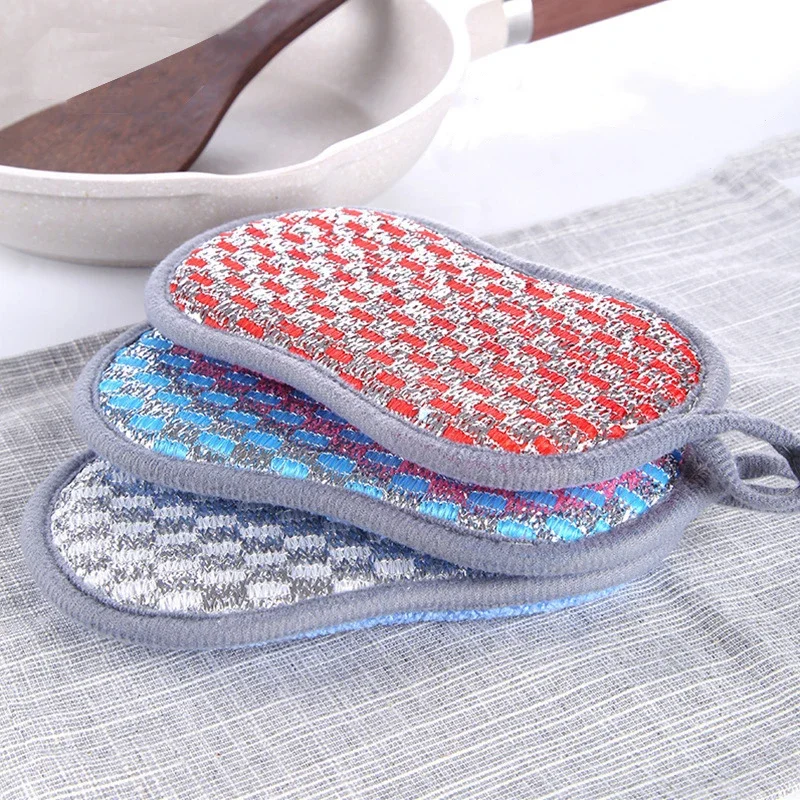 Double Sided Scouring Pad Reusable Microfiber Dish Cleaning Sponges Cloths No Scraping Efficient Decontamination Kitchen Tool