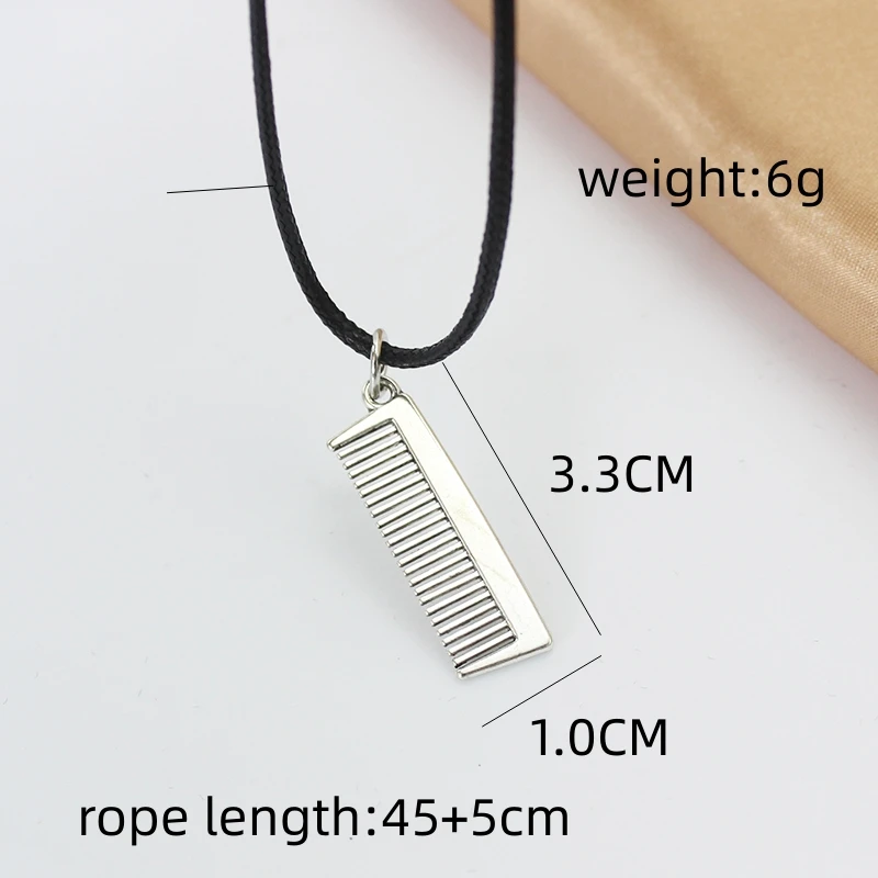 New Vintage Hairdresser Tools Comb Pendant Necklace for Women Simple Silver Color Clavicle Black PU Leather Jewelry Gift