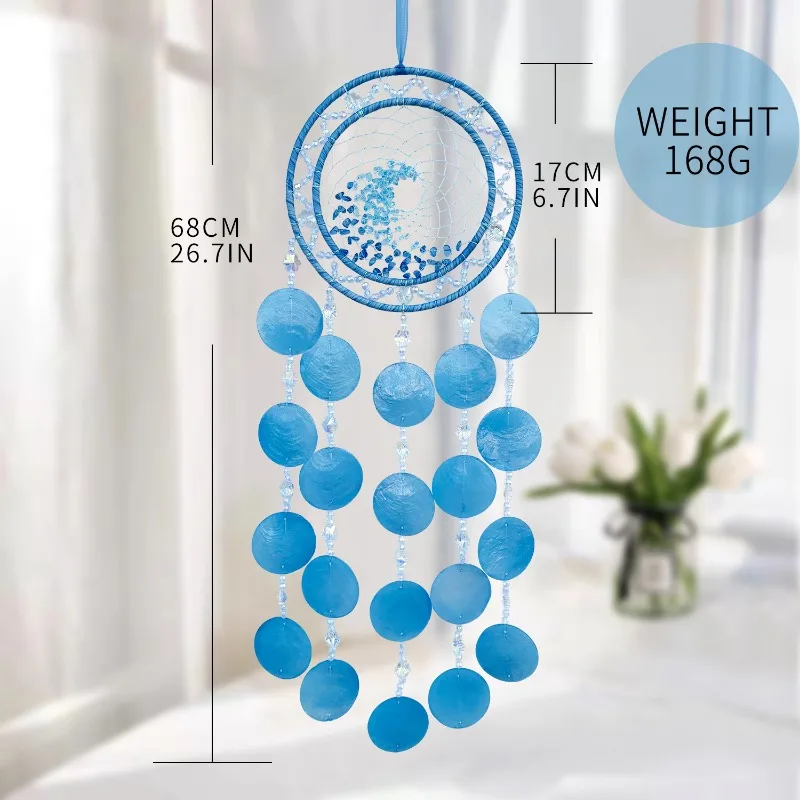 1 szt. Ręcznie robiony naturalna muszla wisiorek, łapacz snów siatka, kryształowy wisiorek z dzwonek wietrzny, pokój dekoracja ścienna w tle