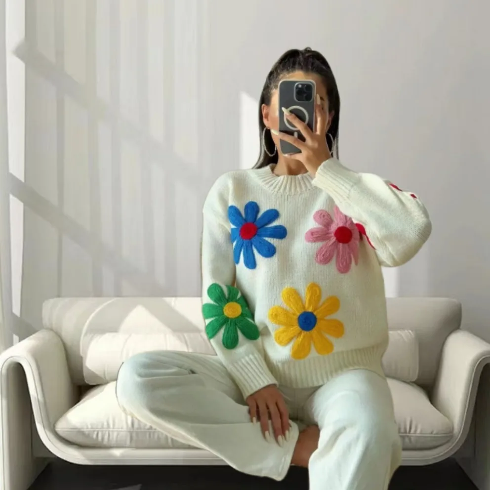 

Sweet Fre Cute Sle Sweater Jaet Polyester Fiber Long Sve round Ne Pattern Commute Sle Knitted Coat