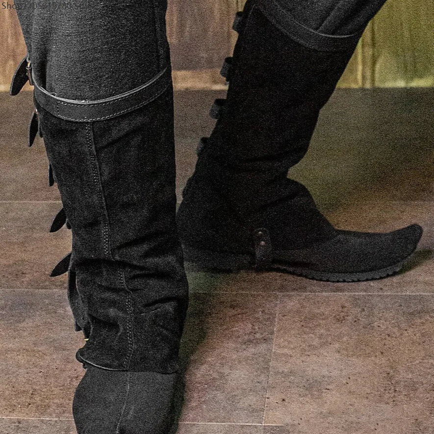 Side‑Strap Adjustable Leg Guards Medieval Renaissance Faux Suede Boot Toppers Larp Cosplay Boot Covers For Vintage Stage Outfit