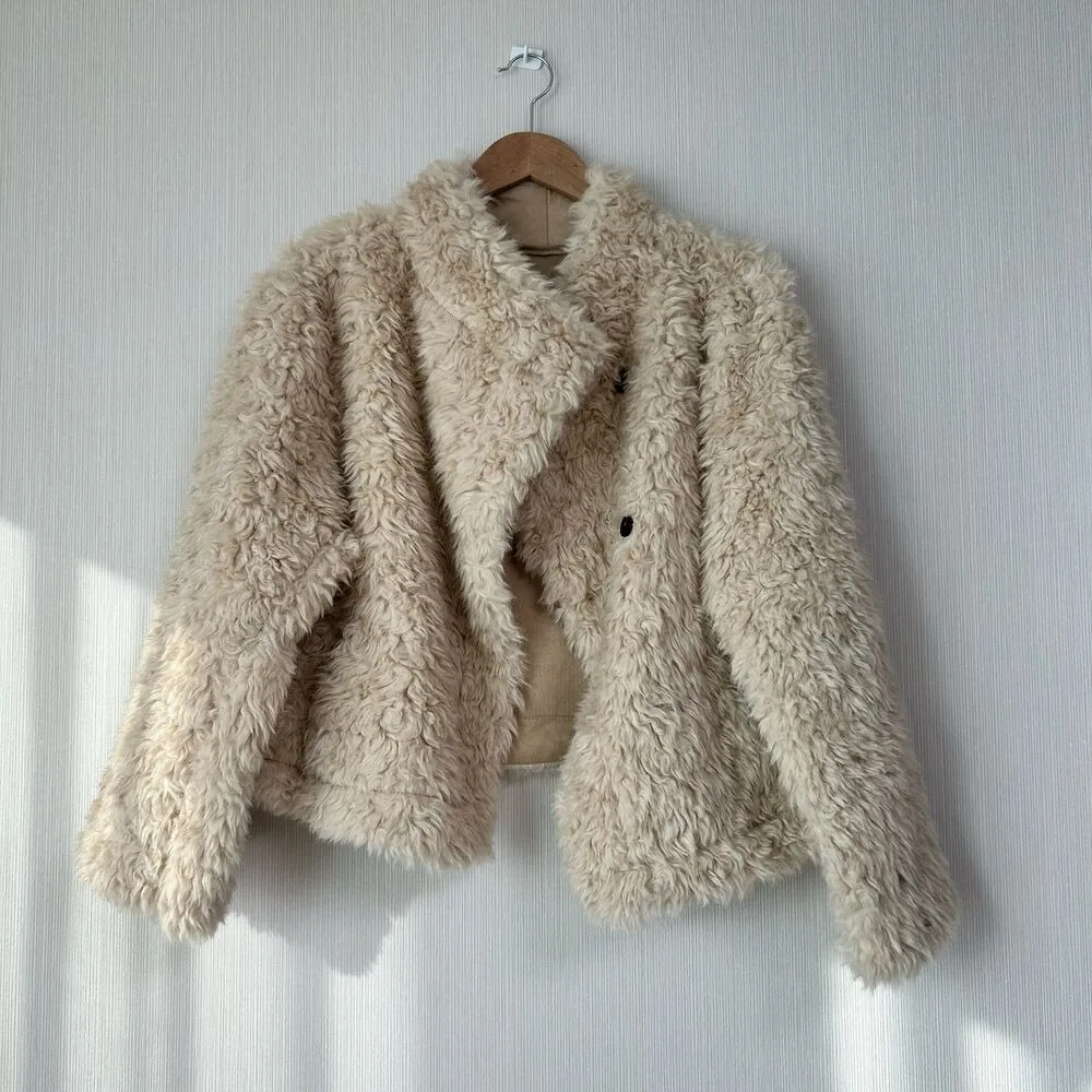 Abrigo superior cálido con un solo botón y cuello peludo para mujer elegante Otoño Invierno Sli simple Corte versátil Ajuste alto Largo Sve C...