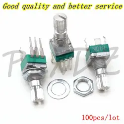 100PCS Vertical single R097 RK097 precision potentiometer with bracket, handle 15mm, no gear, 3 feet B10K 2K 5K 100K 250K 1M ohm