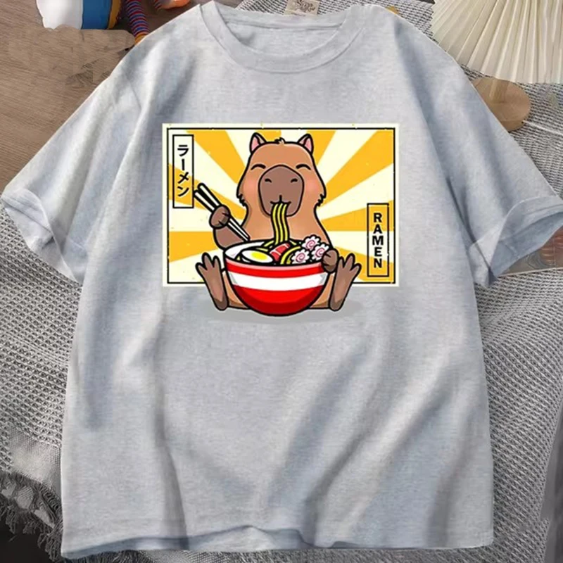 Capybara Cotton T-shirts Casual Men\'s Clothes Oversized Short Sleeve Tees Summer Japanese Streetwear 90s Animal Graphic T Shirts