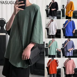 Yasuguoji-男性用の特大tシャツ,ボディービルとフィットネス用のカジュアルなルーズフィットウェア,ヒップホップストリートウェア