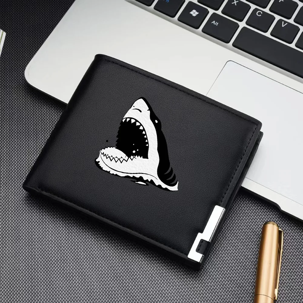 

Cartoon Great White Shark Pattern Short Foldable Wallet Men's Card Holder Birthday Gift for Boys
