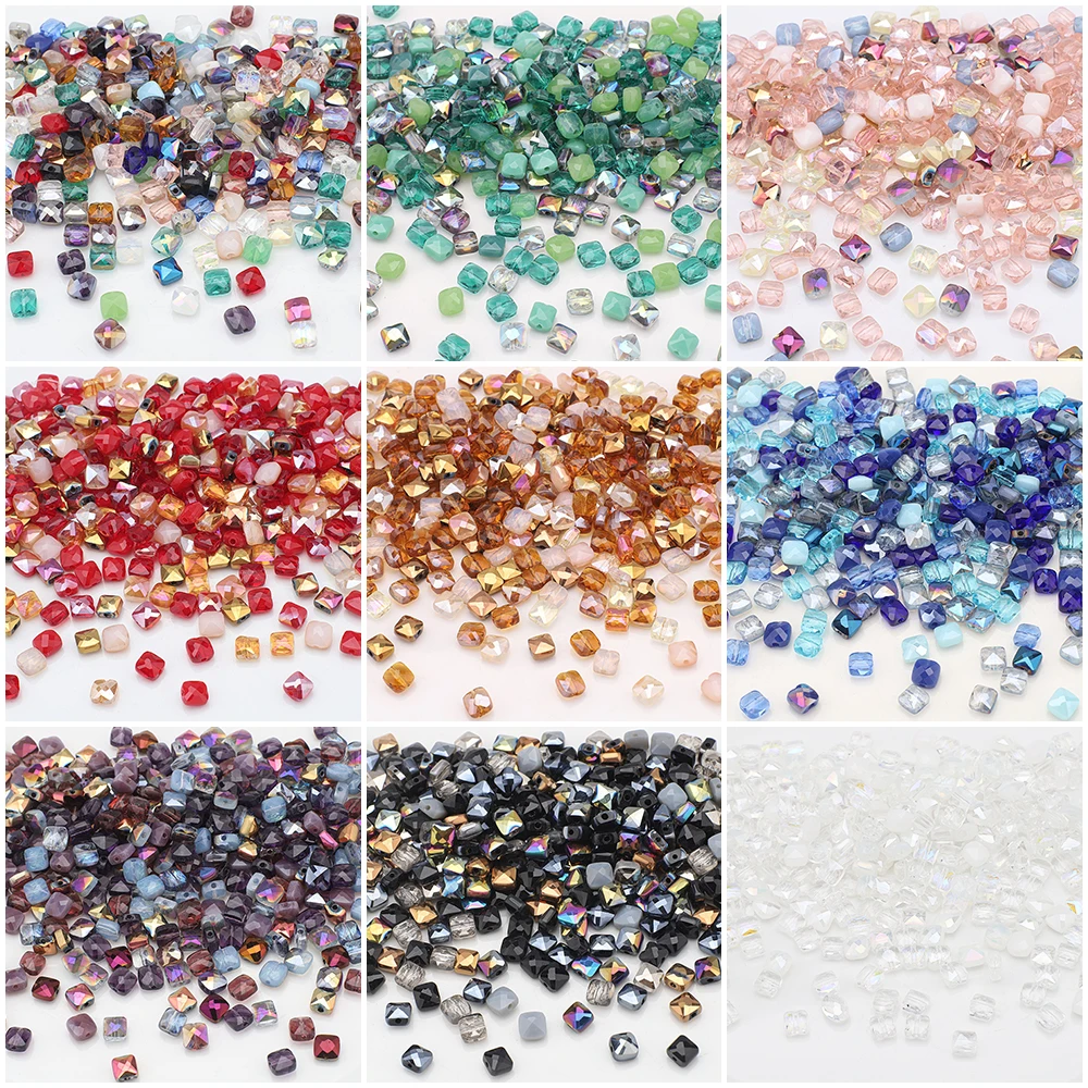 50pcs 6mm Mixed Crystal Glass Square Flat Faceted Cube Beads for DIY Making Friendship Bracelet Spring Party Garment Decoration
