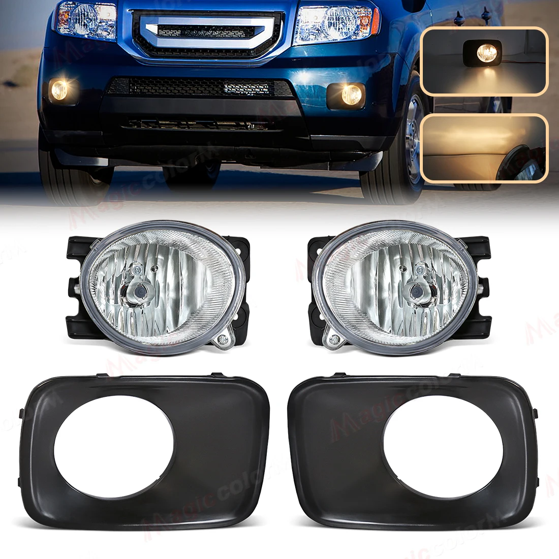 2pcs Fog Light Cover For Honda Pilot 2009 2010 2011 2012 2013 2014 2015 Fog Lamp Front Bumper Foglight Halogen Bulbs with Frame