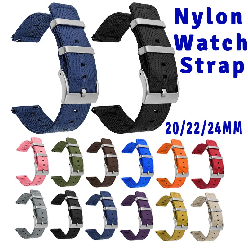 Universal Ribbed Watch Strap 20mm 22mm 24mm Rugged Nylon Military Straps Retro Braid Ballistic Fabric Watch Band Bracelet
